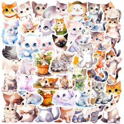50 Plant Watercolor Cat Graffiti Stickers Creative Cute Ink Cat Hand Account Stickers