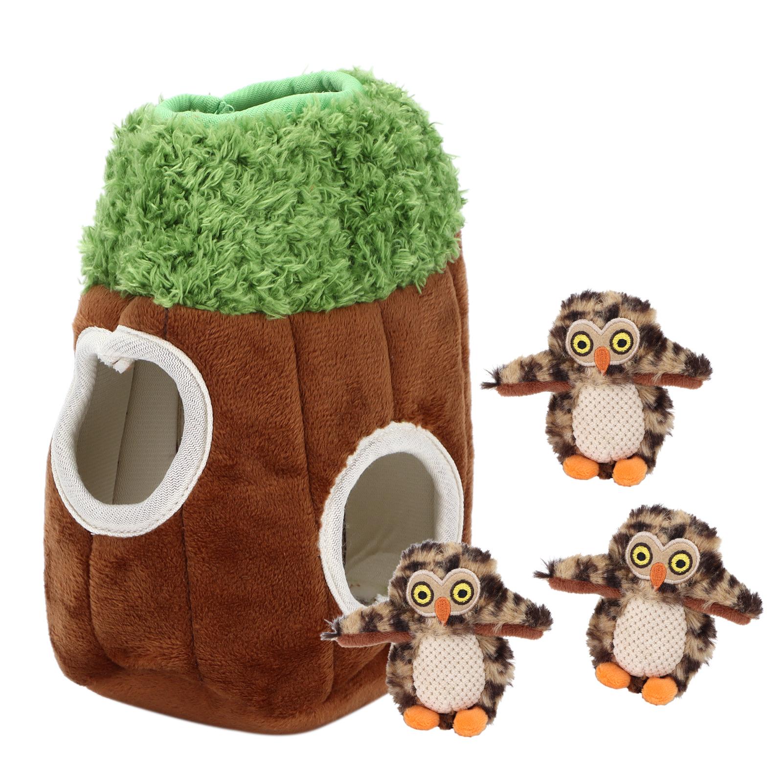 

Plush Squeak Soft Tree Hole Dog Puzzle Seeking and Hiding Toy with Owl Toy Pet Supplies