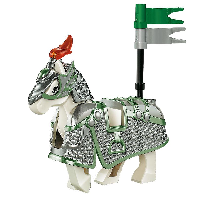 MOC Medieval Military Iron Armored War Horse Building Blocks Castle Knights Army Soldier Figures Flag Weapon Bricks Toys Boys
