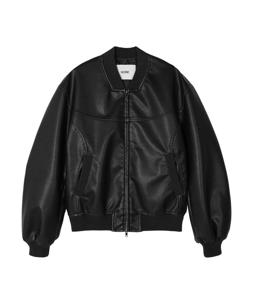 Noise Vintage Leather Stadium Bomber Jacket - Black