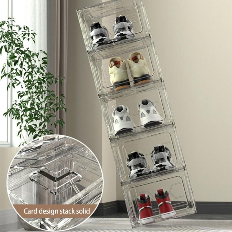 Portable Shoe Storage Containers Practical Clear Shoe Storage Boxes Stackable Design Case for Entryway or Closet
