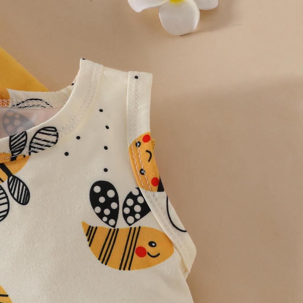 Set Vestito con Stampa Ape per Neonate: Abito senza maniche con giacca in pizzo a maniche lunghe