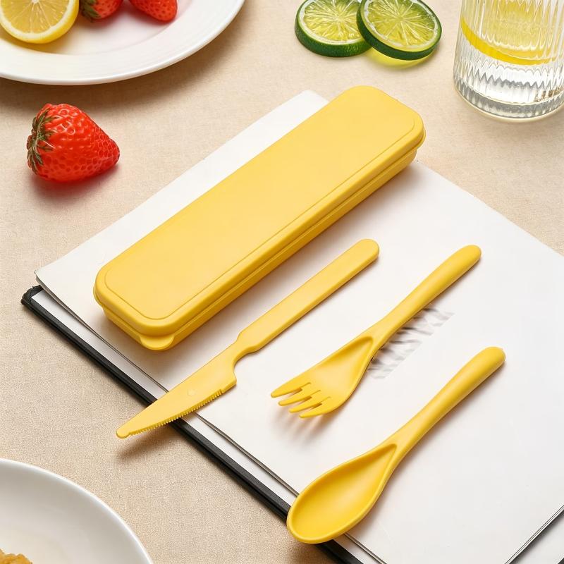 Wheat Straw Reusable Cutlery Set With Knife Fork Spoon And Storage Case Perfect For Office Lunch Outdoor Camping Picnic Travel
