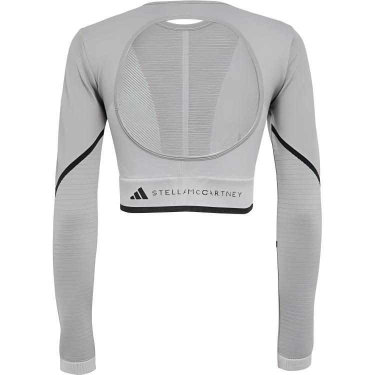 Adidas X Stella McCartney Co-Branded Stripe Crop Long Sleeve Fitness Top Women Tops Grey HR4511