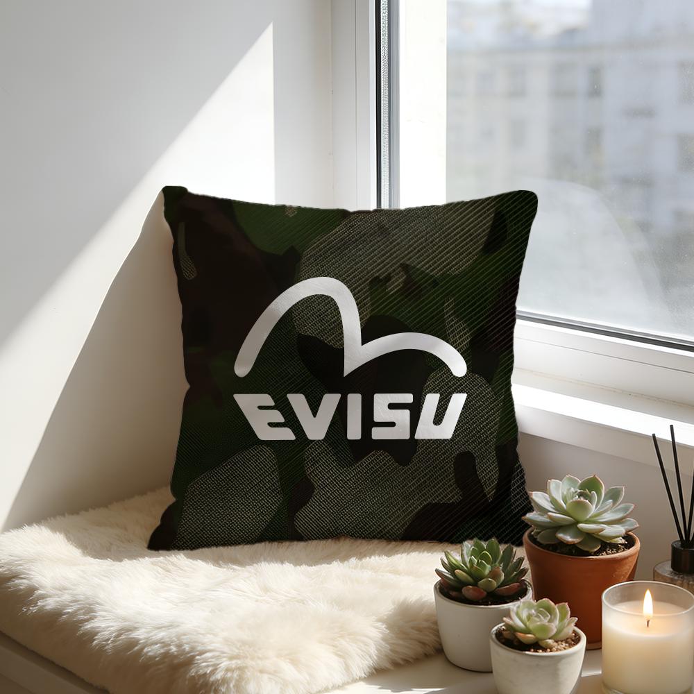 Evisufashion Evisu Logo Cushion Cover Cozy Velvet Throw PillowSoft Warm Cushion For Sofa Bed