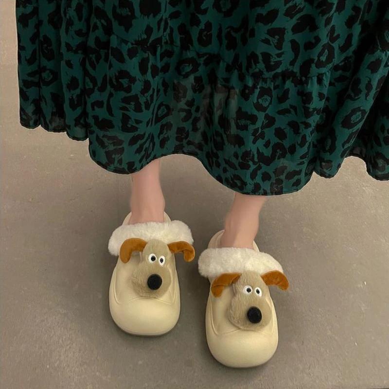 Adorables pantoufles en peluche à semelles épaisses pour femmes, à porter à l'extérieur, automne 2024, nouvelles, imperméables, pour la maison, à bout fermé, en coton