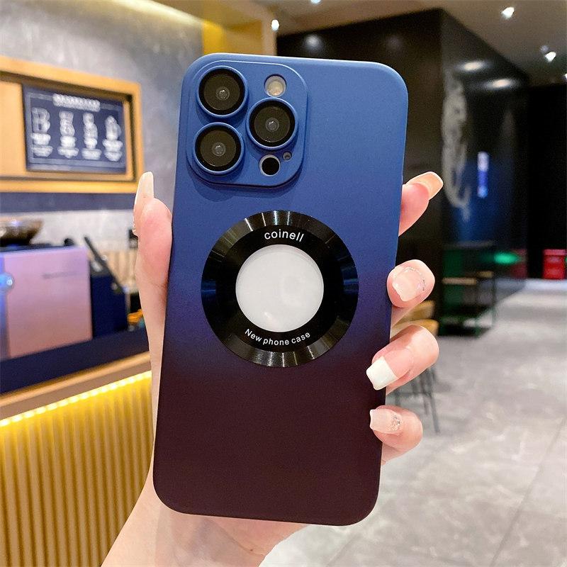 Luxury Two-color Gradient Hollowed Out Magnetic Suction Wireless Charging Case Suitable for iPhone 14 13 12 11 Pro Max Anti-fall Cases