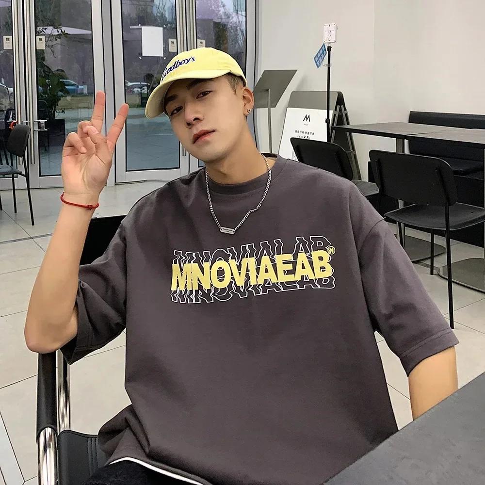 American 210GSM Printed T-shirts Men Oversized T-Shirt Summer Cotton Short Sleeve Tees Ins Male Top Streetwear Versatile Clothes