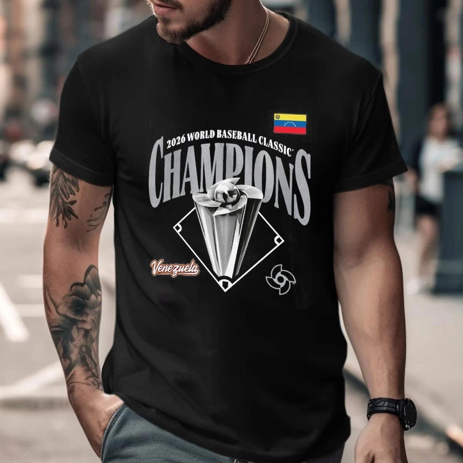

Venezuela 2026 World Baseball Classic Champions T-Shirt Men Women Oversized Summer Cotton Clothing Casual Fashion Short Sleeved Tee XXL