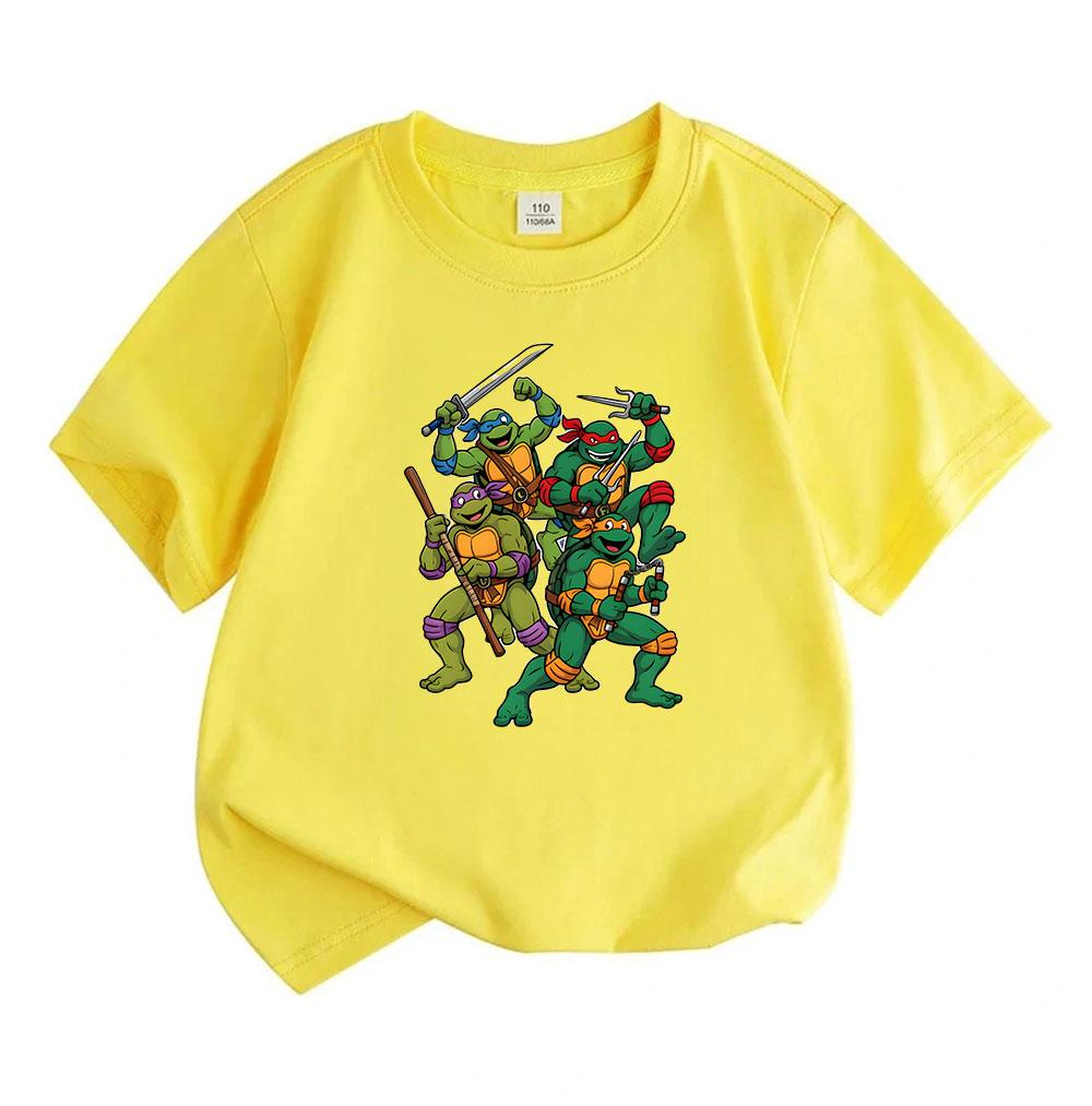 Kids Boys Girls Crew Neck Short Sleeve 100% Cotton T-Shirt, Cool Green Turtle Team Cartoon Print Casual Summer Soft Breathable Tee Tops for Children D