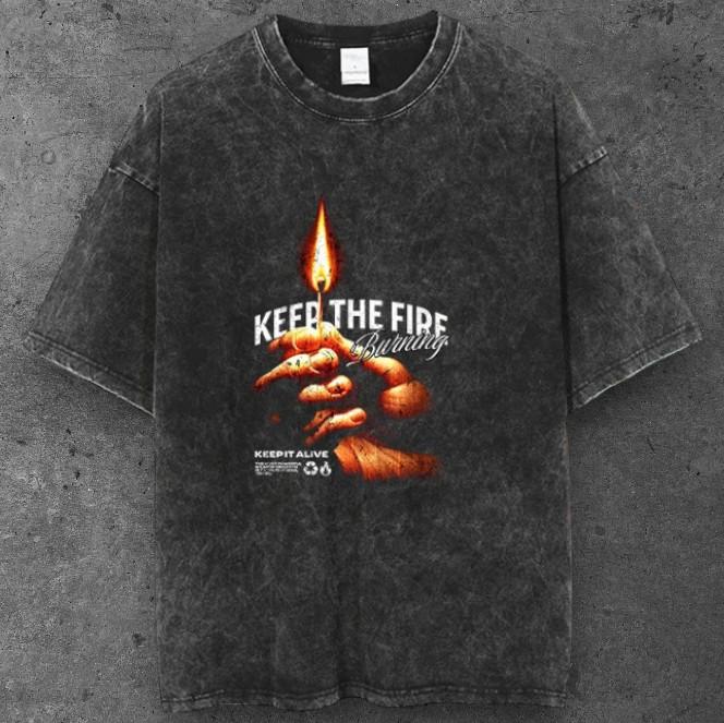 Mens Burning Flame Graphic Oversized T Shirt Black Grunge Aesthetic S-2XL S разноцветный