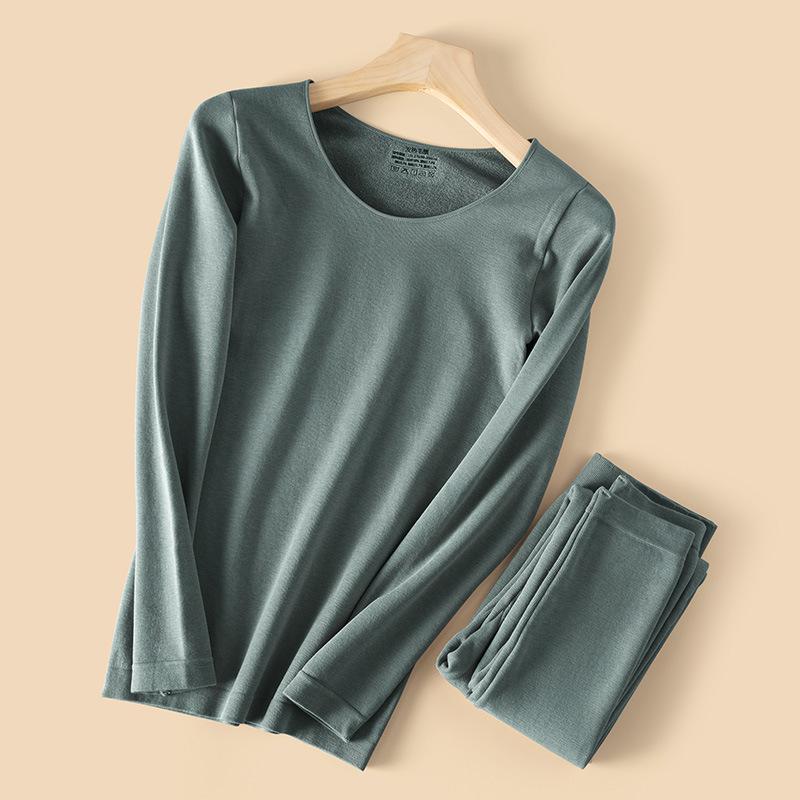 

Комплект женского термобелья: Плотный бархат, бесшовный, с круглым вырезом для осени и зимы One Size