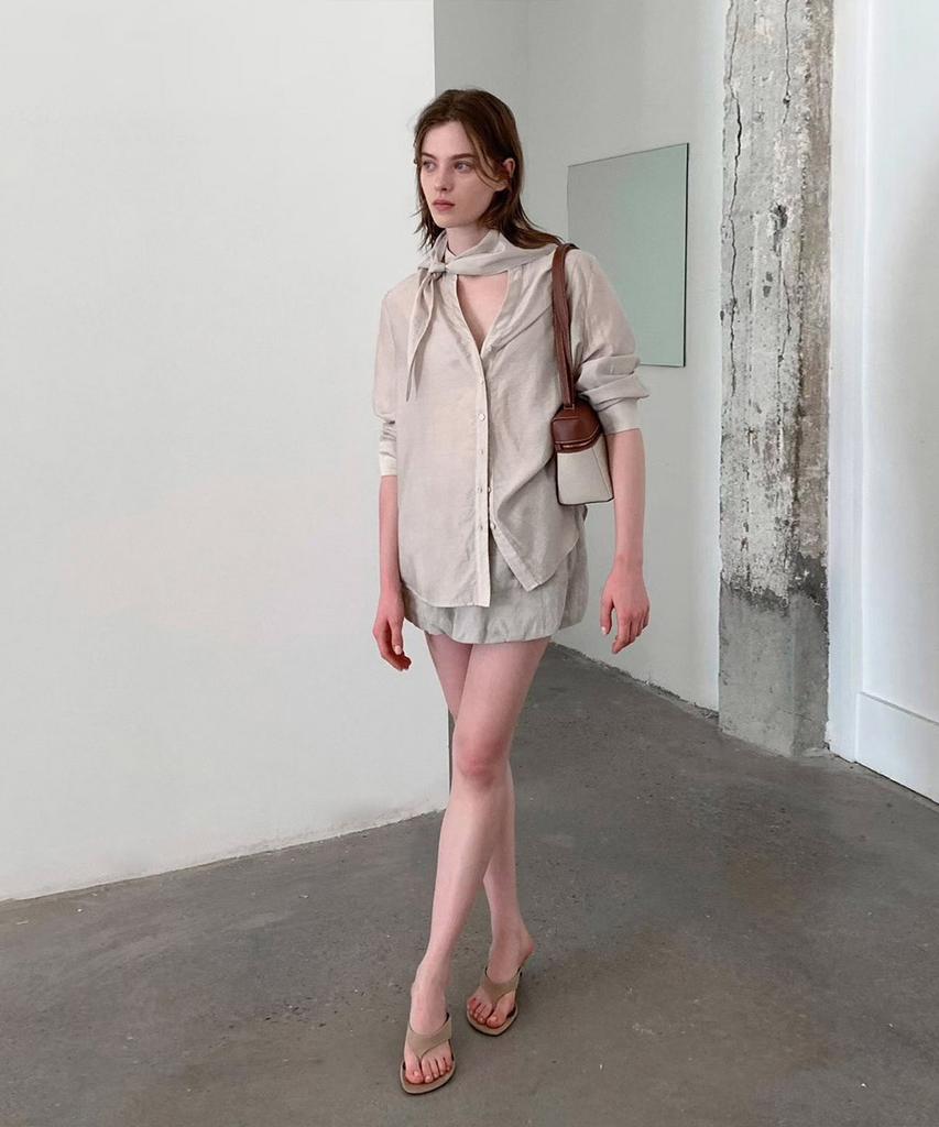 Baseukala Sheer Scarf Blouse (2Colors)