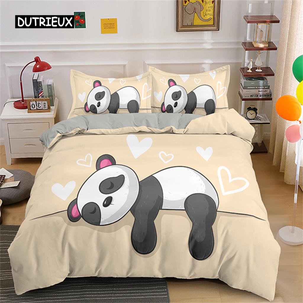 Cartoon Panda Bedding Set Cute Black White Panda Duvet Cover Animals Theme Comforter Set Home Bedroom Decor For Kids Children