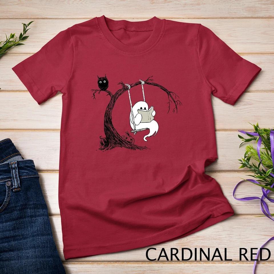 Cute Ghost swinging reading book Halloween ghost costume T-Shirt Unisex T-shirt 3 2XL