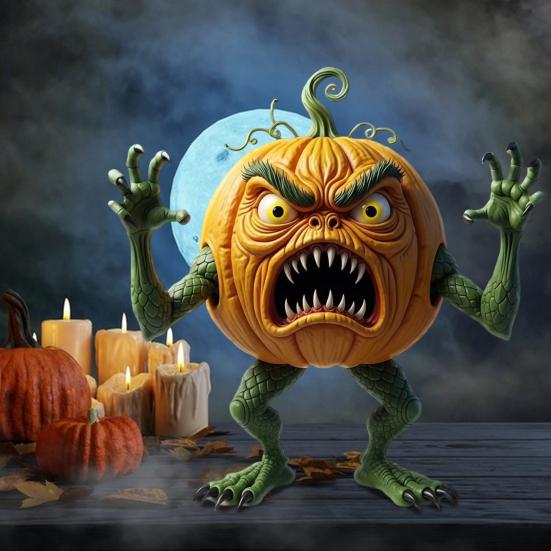Pumpkin Evil Figurine Spooky Resin Halloween Tabletop Decoration for Home Office Desk Decor Halloween Party Supplies