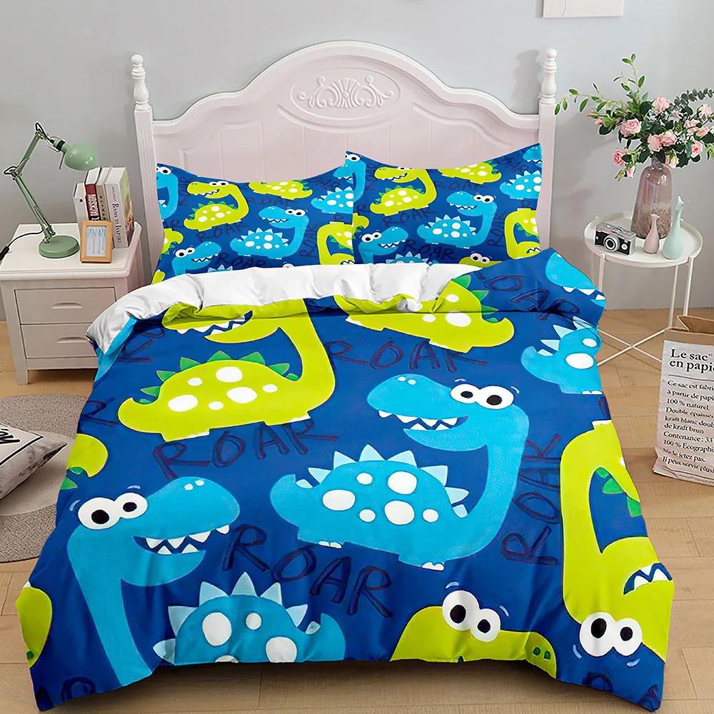 Cartoon Dinosaur Duvet Cover King Queen Size Colorful Jurassic World Animals Theme Bedding Set Kids 2/3Pcs Polyester Quilt Cover