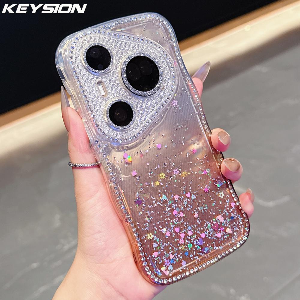 KEYSION Gradient Transparent Glitter Jewelle Phone Case for Huawei Pura 70 80 Pro 70 Ultra Lens Protector Shockproof Back Cover