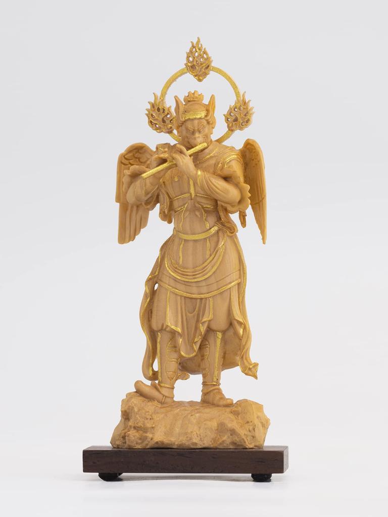 Miniaturní Buddha Karurao 11cm zlatá hliněná dřevěná ozdoba (Dřevěný buxus, povrchová úprava)Socha Buddhy, postava, řezba, (GSB Karurao)