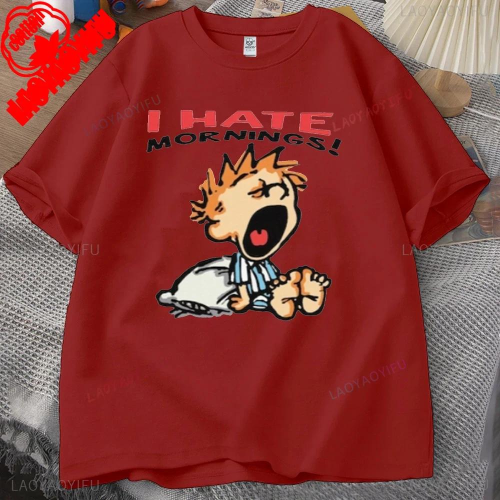 ZX Tee Vintage I Hate Mornings Premium T-Shirt Retro Cartoon T-Shirt Vintage 90s Tee Comfortable Personality for Outdoor Enthusiasts