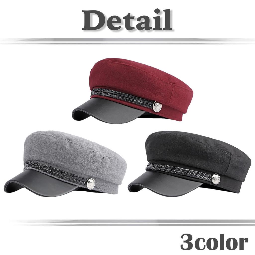 Marine Cap Wool Newsboy Hat Brim PU Leather Going Out Women Men CZ154 [White Fang] (Light Gray)