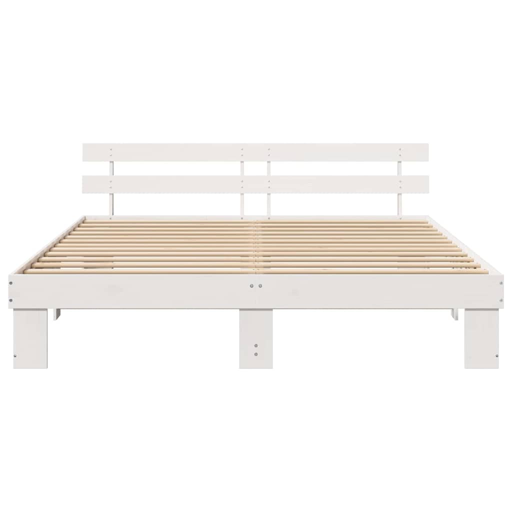 White Bed Frame with Headboard 180 x 200 cm Solid Pine Wood