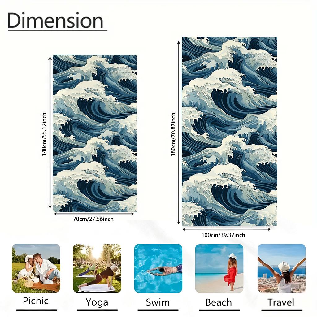 1Pc Japanese Ukiyo-E Wave Beach Towel Large Towel Super Absorbent Suitable For Beach Vacation Pool Gym Summer Gift For Friends