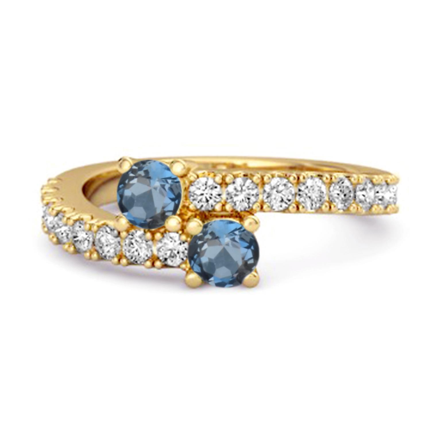 

London Blue Topaz Twin Stone with Accents Bypass Ring - 925 Sterling Silver Gold Vermeil 11.5 жовтий