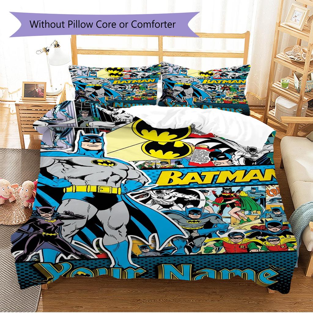 Name Custom Bat Hero Pattern Bedding Set Quilt Cover Pillowcase Home Decor Gift (1 * duvet cover + 2 * pillowcase, without core)