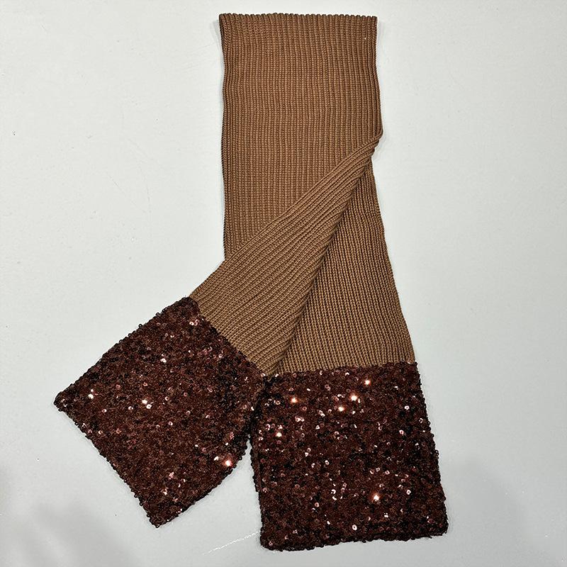 Pure cotton autumn and winter new scarf female high-end designer brand cotton sequined versatile knitted scarf