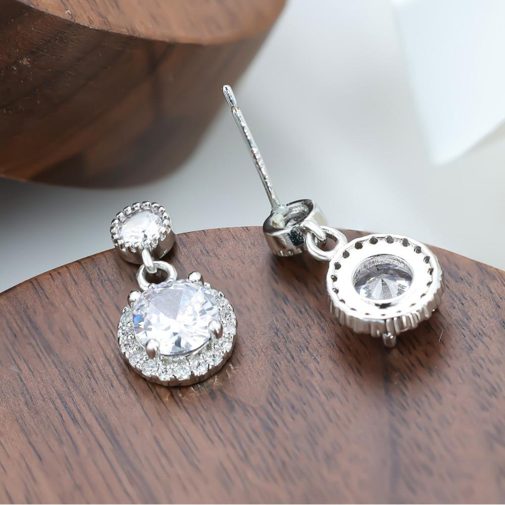 Luxury Brilliant Sliver Color Halo Full of Zircon Geometric Circle Dangle Earrings for Women Bride Engagement Wedding Jewelry