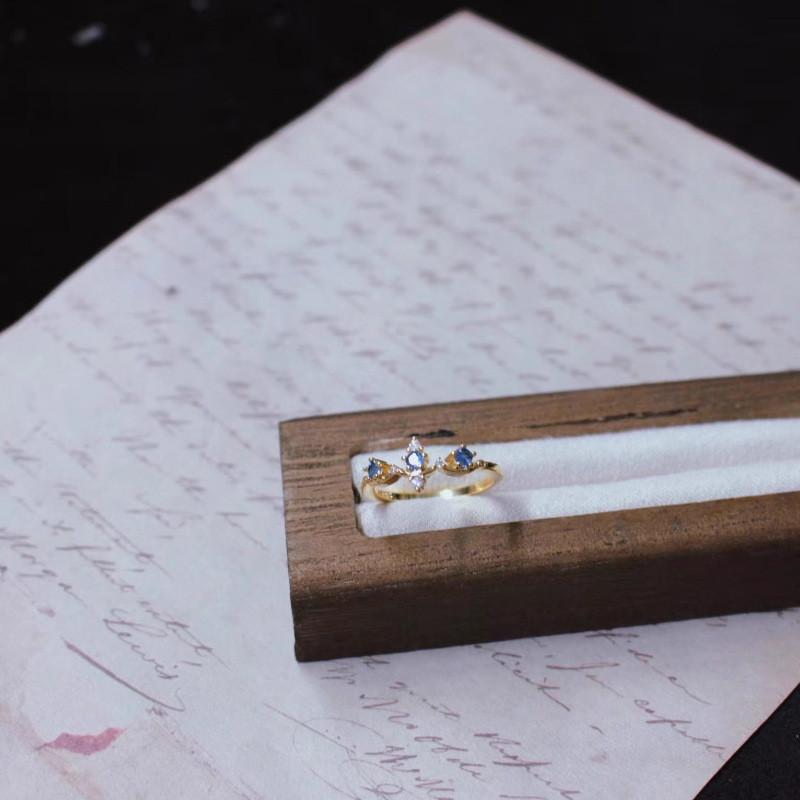 Chic Retro Blue Zirconia Ring For Women Fashionable Adjustable Open Ring With Sophisticated Touch