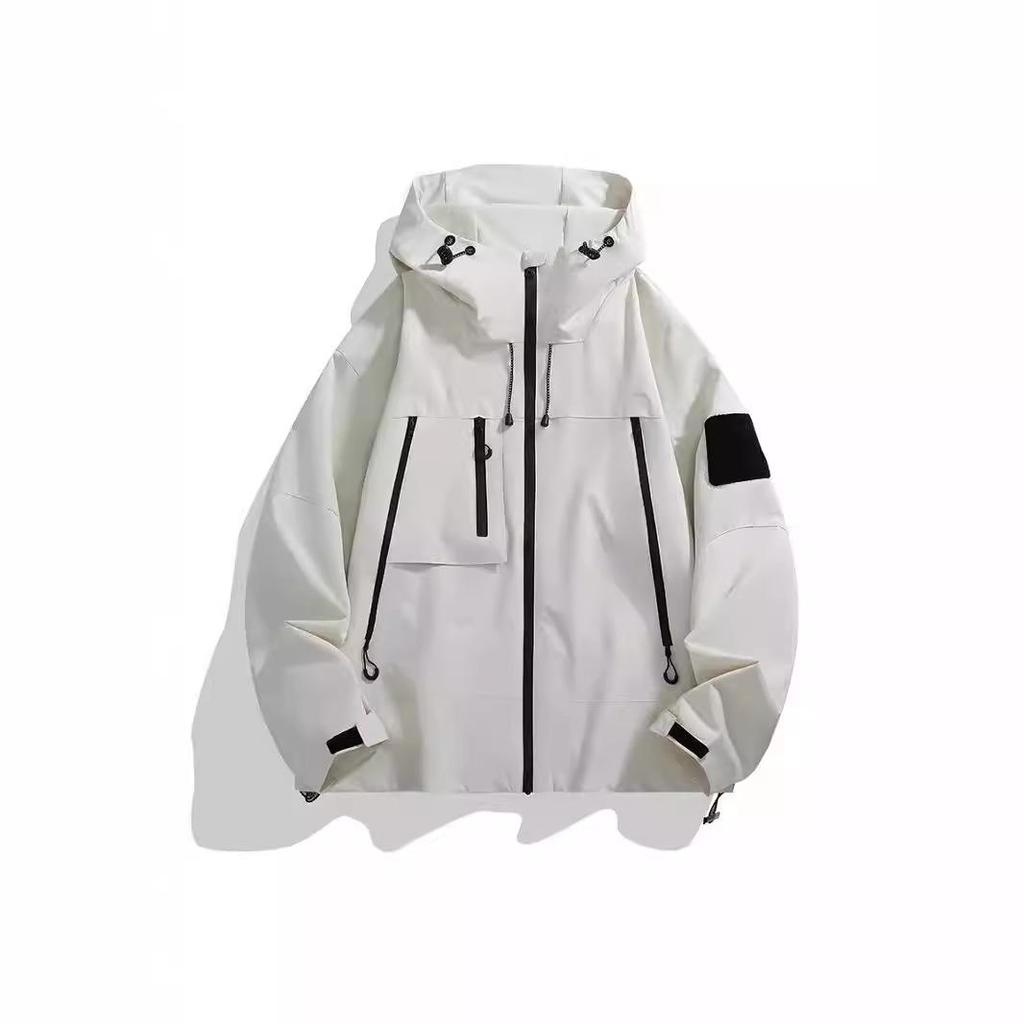 Wiosenno-jesienna kurtka wiatrówka z kapturem dla par - Casualowa odzież sportowa outdoor