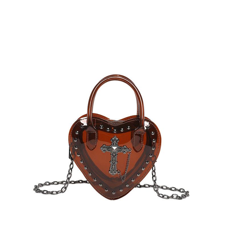 Small Heart Shape Pu Chain Bag With Foldover Top For Chic Travel And Leisure