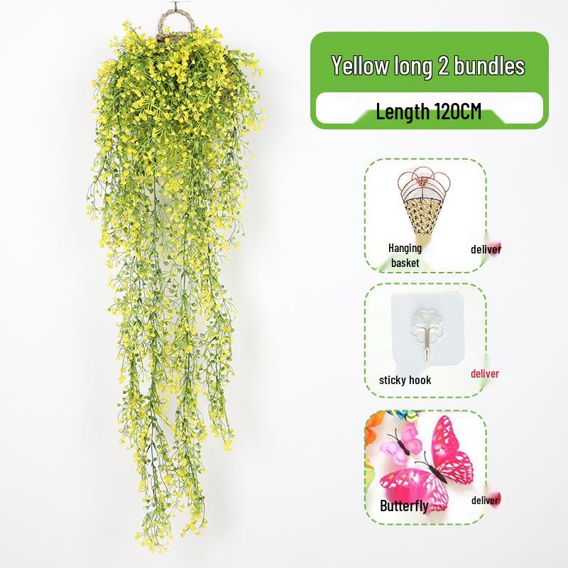 Wall-Mounted Artificial Hanging Vines with Spider Plant in Basket for Living Room Decor