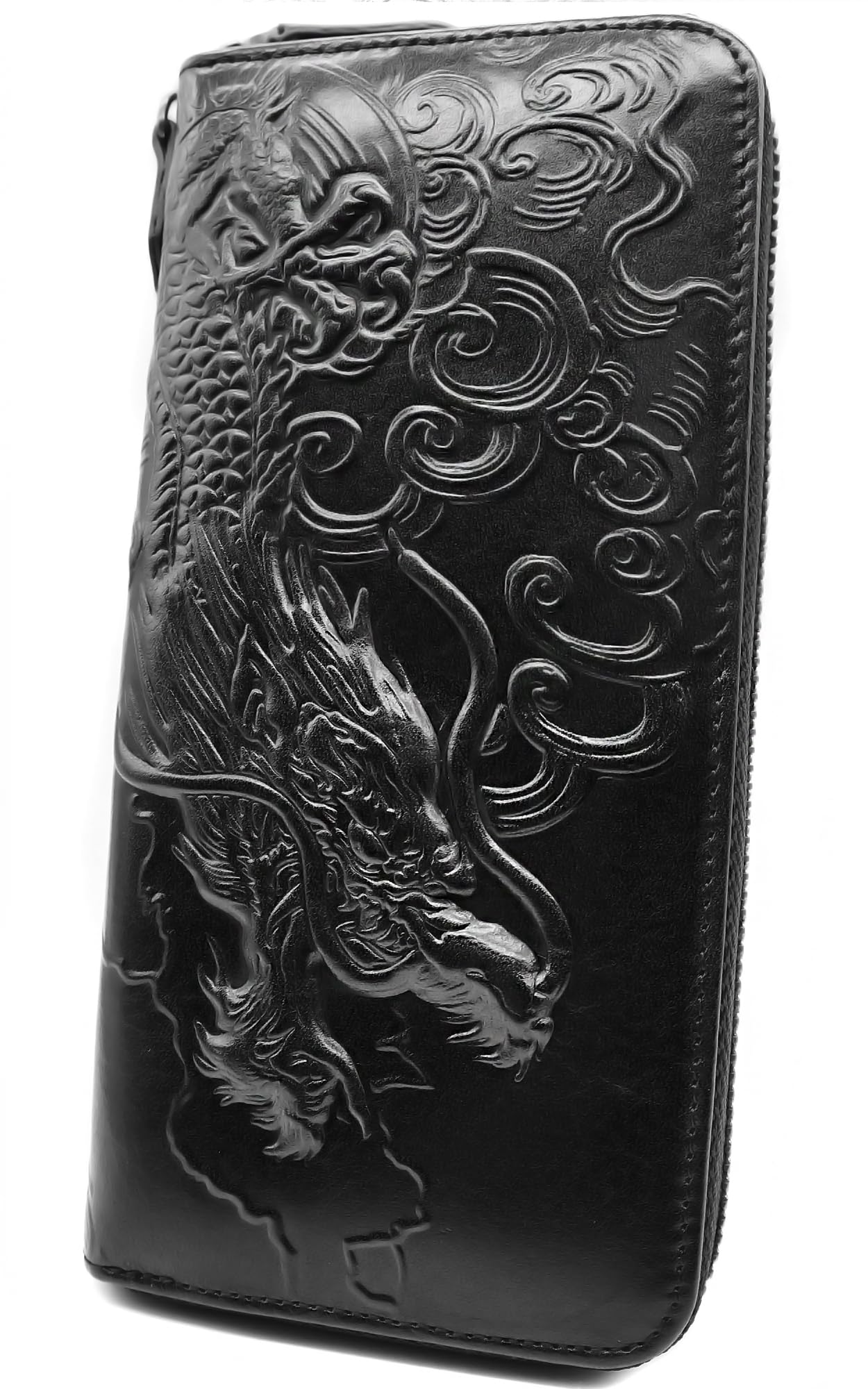 

Черный1 Кошелек из итальянской кожи Года Дракона для мужчин и женщин, Натуральная коровья кожа, Круговая молния, Отделение для монет, Отсеки для карт, Большой