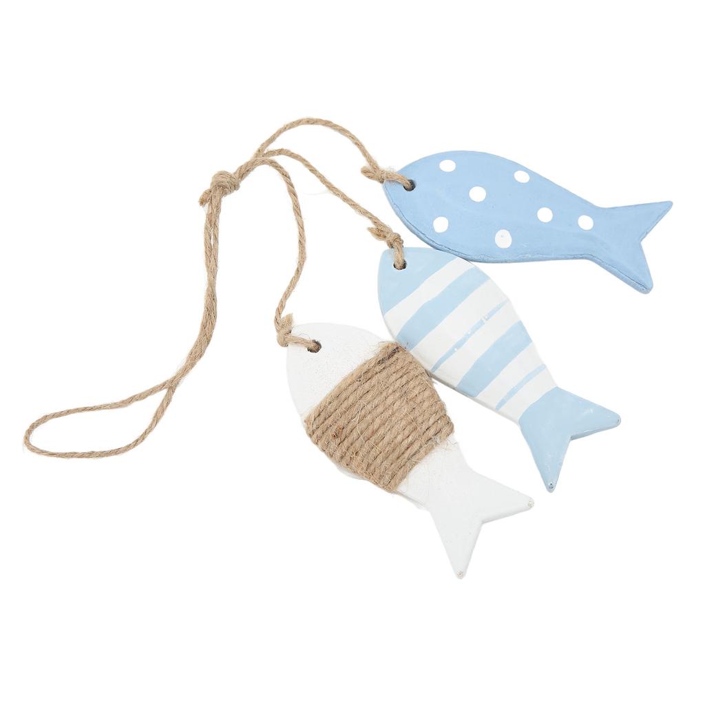 Wood Fish Decor Marine Style Spot Ripple White 3 Small Fish Antique Carved Nautical Fish Pine Wood