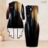 Women Plus Size Two Piece Set Long Sleeve Draped Cardigan Sleeveless Round Neck Printed Bodycon Dress Black Red White