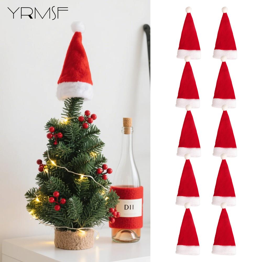 Mini Santa Hats Xmas Decor for Wine Bottle Champagne Wine Glass Tree Home Party Christmas Bottle Cap Holder Cartoon Ornament