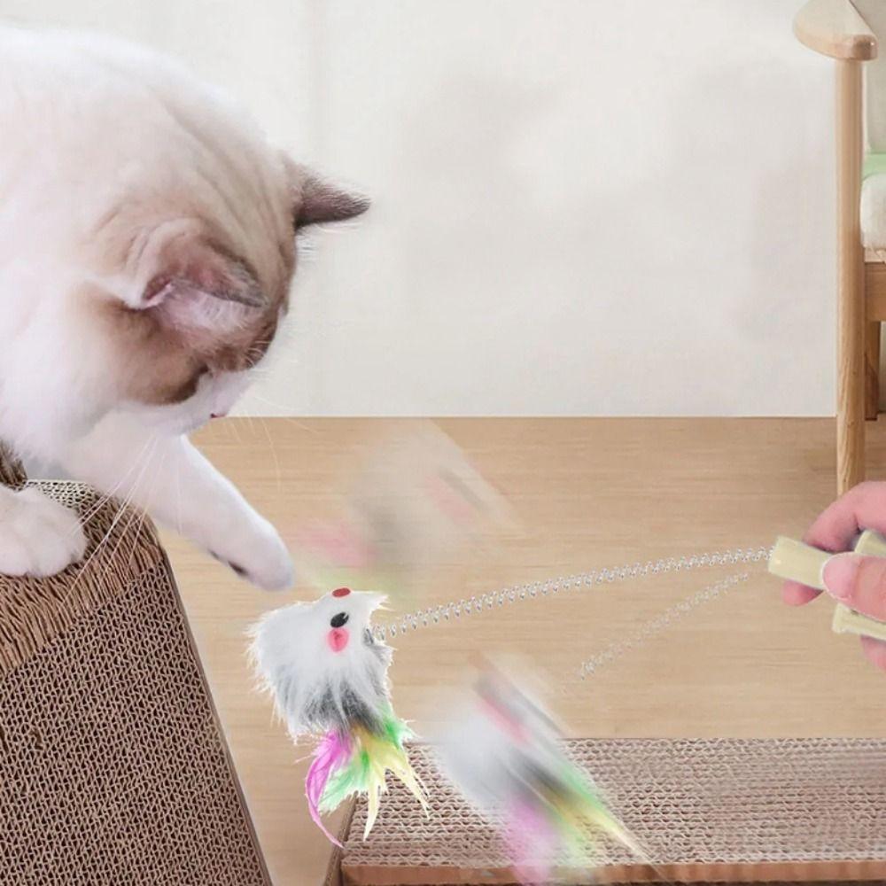 Scratch Board Mouse Tiger Cartoon Feather Rod Cat Spring Toy Cat Teaser Stick Cat Catcher Teaser