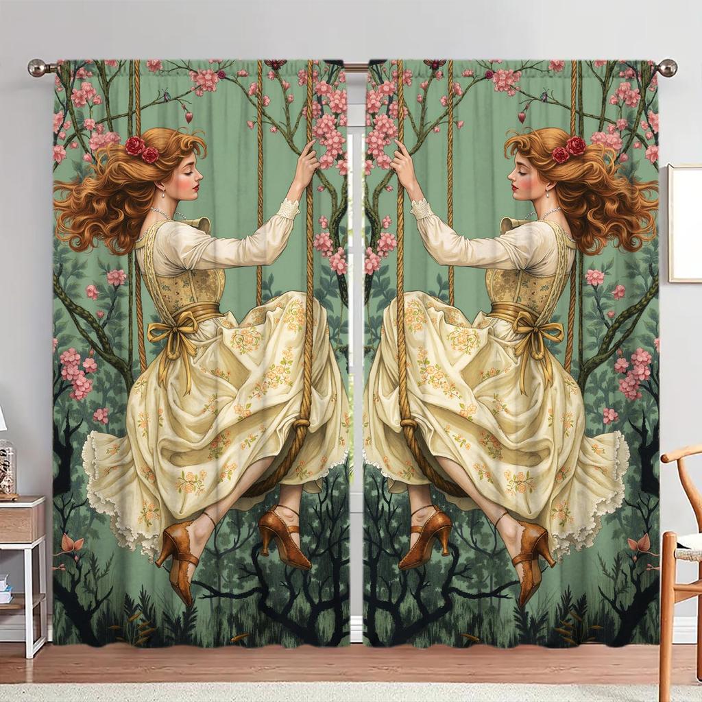 2 Piece French Retro Swing Girl Curtains   Semi-black-up Curtains   Suitable for Decorating Various Room Types