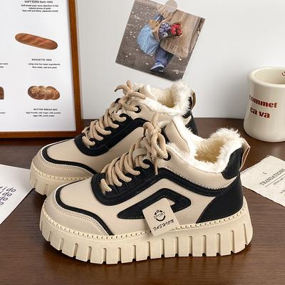 Snow Boots Women's Winter 2024 New Thick-soled Heightening Round Head Lace-up Short Cotton Shoes Velvet Versatile Casual Shoes