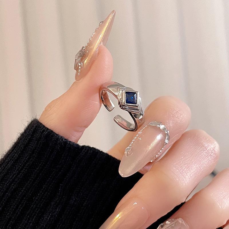 Blauer Zirkon Fischschwanz Voll Diamant Offener Ring Nischen Design Leichter Luxus Hohes Gefühl Personalisierter Französischer Ring