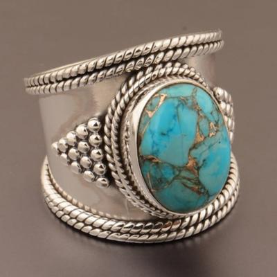 Bohemian Vintage Geometric Imitation Turquoise Ring for Women's Ethnic Jewelry, Daily and Party Clothing Accessories
