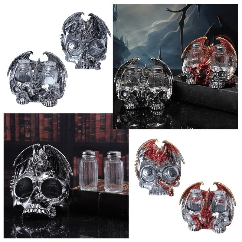 Decorative Skull Seasoning Box Rack Unique Beverage Stand Kitchen Accessory Seasoning Box Holder Resin Texture for Home