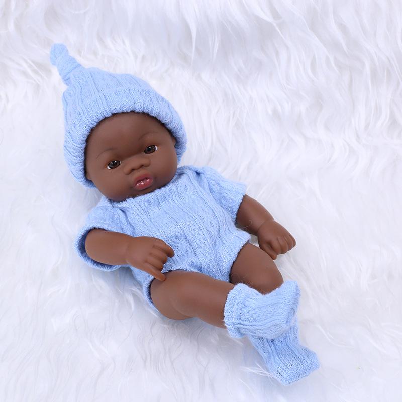 7.87 Inch Reborn Dolls Mini Black Skin Soft and Full Body Vinyl Doll Lifelike Soft Reborn Doll Washable Doll For Toys Gifts