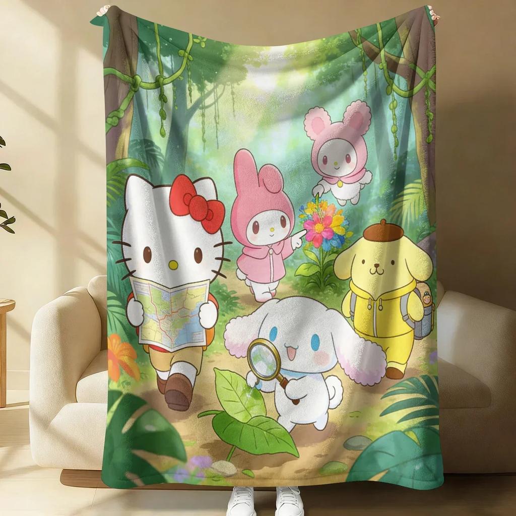 Sanrio Cute Warrior Flannel Blanket Soft Warm Fluffy Throw Home Decor Luxury Bedding Sofa Bed Cover Lightweight Summer Blanket