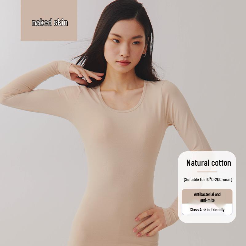 Dámské hřejivé spodní prádlo z čisté bavlny s kulatým výstřihem pro podzim/zimu