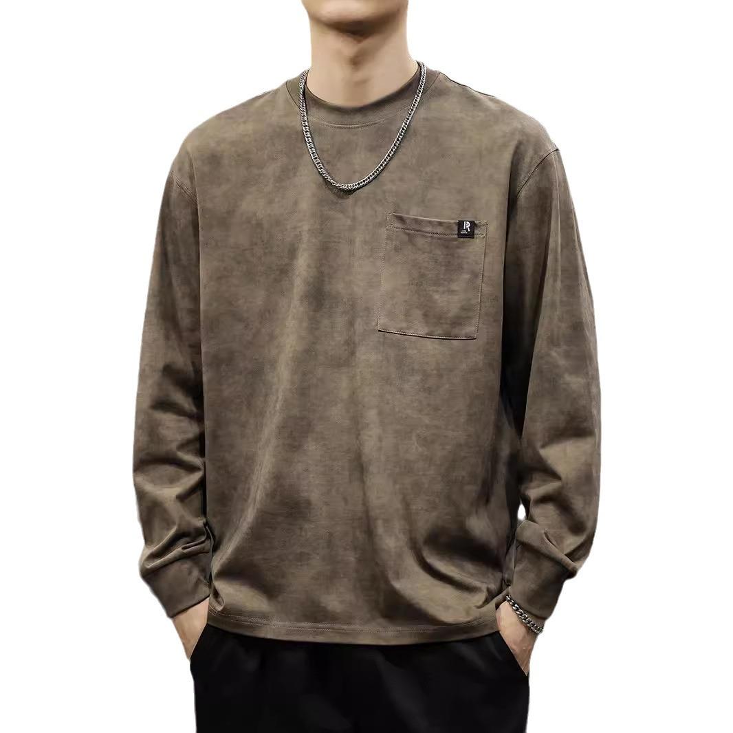 Осенняя модная брендовая мужская футболка с длинными рукавами и карманами в стиле ретро — фото 6
