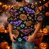 Men Casual Corduroy Short Sleeve Lightweight Breathable Round Neck Top Halloween Pattern Printed Shirt